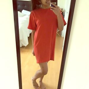 Forever 21 Drape Orange Shift Dress Keyhole XS